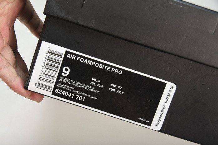air foamposite pro “metallic gold” black mens 624041-701